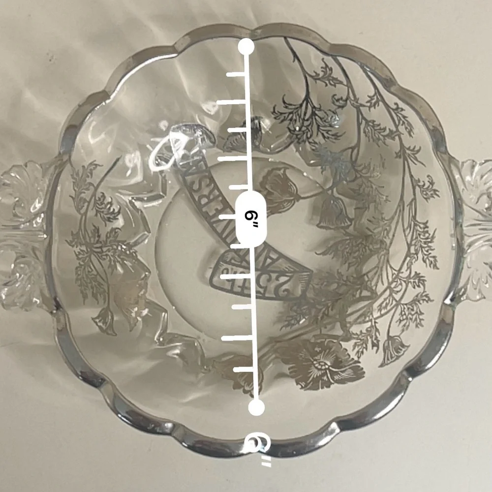 Vintage | 25th Anniversary Etched Glass Bowl with Handles